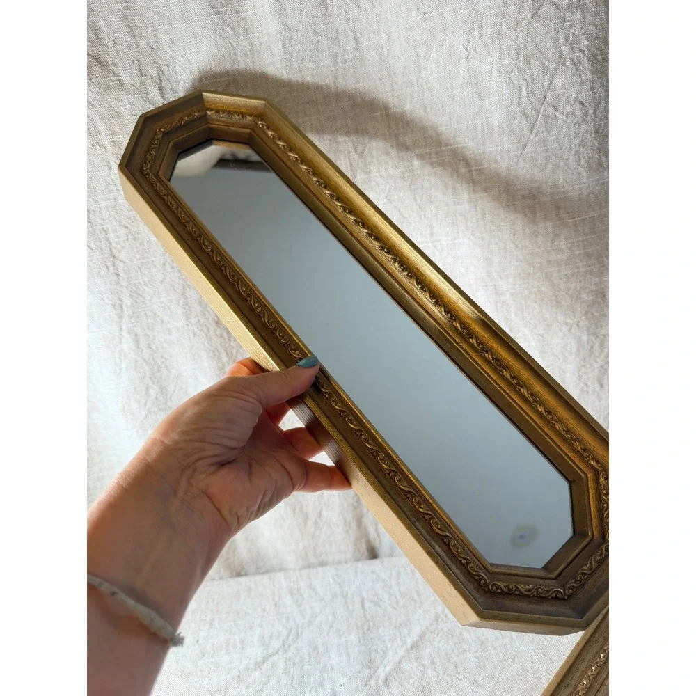 Vintage Gold Octagon Wall Mirrors, Pair of Hollywood Regency Accent Mirrors